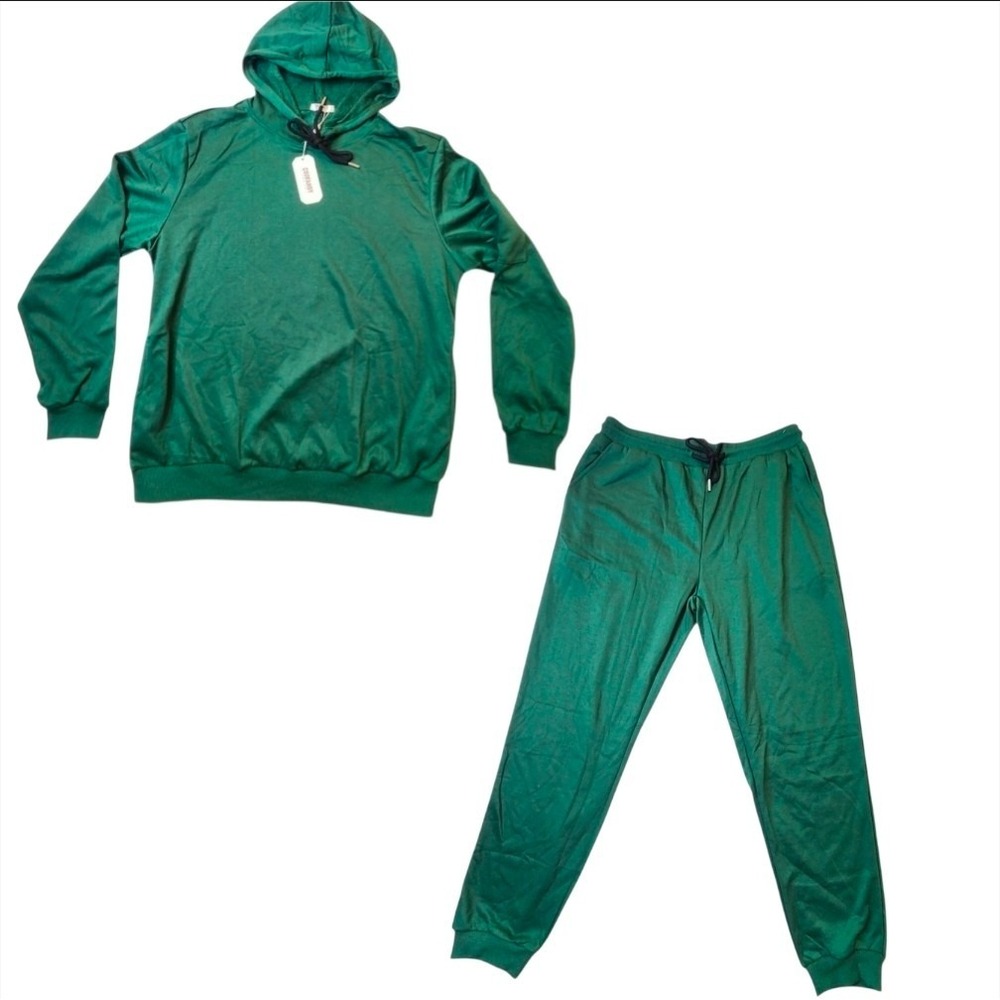 Coofandy Mens Pullover Pocket Hoodie Pants Green Size Large NWT
